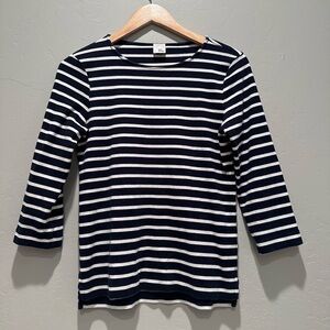 Iris & Ink Navy Blue White Striped Breton Top 100% Cotton